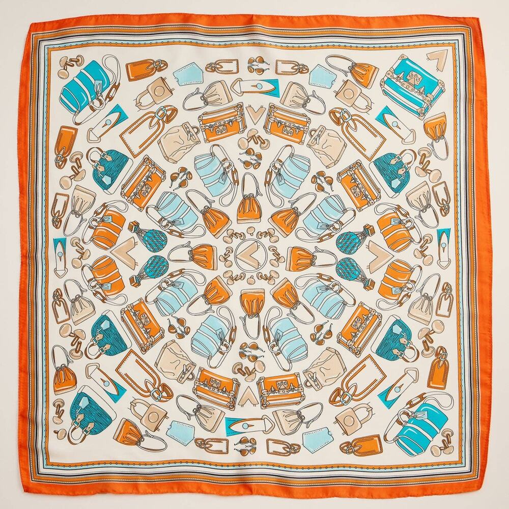 Handbag Motif Square Scarf | Silk-Feel Fabric in Orange